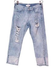 Mango relaxed crop cigar jeans women's 2 blue light wash distressed mid rise