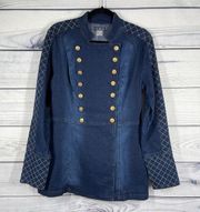 Venus Military Jean Jacket Distressed Gold Button Stretch Size 8