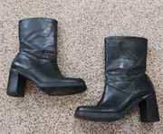 Tommy Hilfiger Black Boots Block Heel Leather Mid Calf Womens Size 9