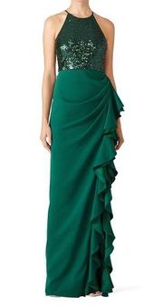 Badgley Mischka Green Sequin Ruffle Gown Size 16 US $670
