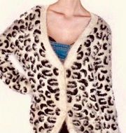 POL Anthropologie Eyelash Leopard Print Button Cardigan