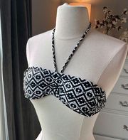 Bikini Swimsuit Top Halter Neck Black White Womens Small New