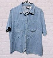 Bill blass vintage timeless chambray blue button front short sleeve blouse 2X