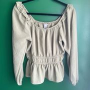 Nine West Peplum Peasant Top Blouse Size PS Petite Small EUC Olive Green