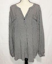 Cynthia Rowley Blouse Size 3XL 100% Rayon Polka Dotted  Top Long Sleeve