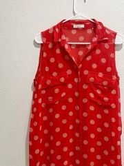 equipment red circle patterned sleeveless silk blouse button down size small s