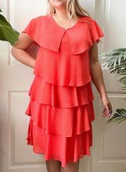 Leslie Fay Orange Tiered Ruffle Dress Knee Length Size 10