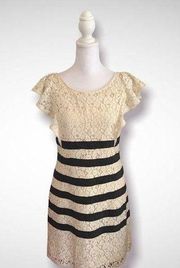 BCBGMaxazria Ivory & Black Macrame Lace Mini Dress Size 6