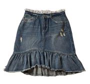 Juniors JOLT Distressed Ruffled Frayed Hem Layered Look Denim Jean Skirt Size 5