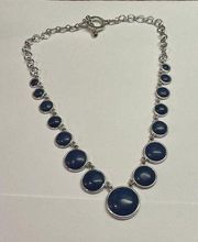 Signed CHAPS Costume Necklace - Silver Tone / Blue Chain