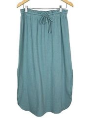 BB Dakota Skirt Womens Large Blue Maxi‎ Side Slit Drawstring 100% Cotton Summer