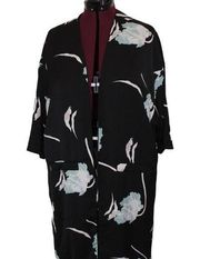 Black Long Duster Jacket M Formal Lined Kimono style Floral Cover up 1 State