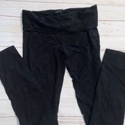 Hue Women's Black Wide fold down Waistband Leggings stretch pants size medium