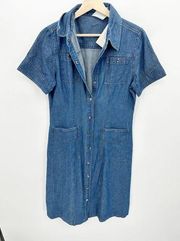 Style Studio Blue Denim Short Sleeve Button Down Dress Women's Size Small S NWT