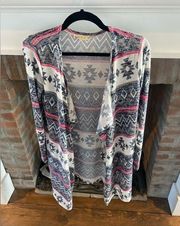 It’s Our Time Pink Grey Tribal Long Sleeve Open Front Cardigan size Small