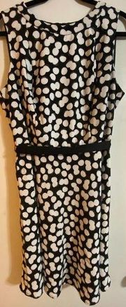 AB Studio Black and White Polka Dot Belted Sleeveless Dress Women's Size 16