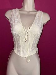 Cider Women’s Corset Back Zip Crop Top Size S Nwt Ivory C1