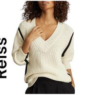 Reiss womens medium Mina Chunky knit sweater off white black warm wool