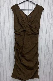 Womens Size 10 Eileen Fisher Cotton Steel Brown Metallic Ruched Dress EUC