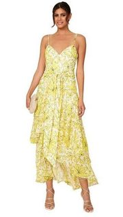 Badgley Mischka Mixed Print Dress in Yellow 0 Womens Long Gown