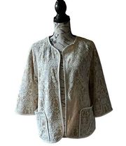 Chicos Womens Bonded Lace Henrietta Cardigan White Tan Open Front  Blazer Size 1