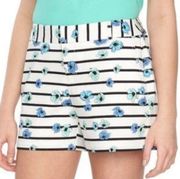 NEW NWT ELLE White Black Blue Green Floral Striped Cotton Blend Short Shorts 16