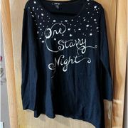 NEW Style Co Sz Medium Petite Black White Starry Night Sweater Crew