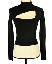 Bar III X-Small Sweater Top Keyhole Cut-Out Mock Neck Ribbed Long Sleeve Black