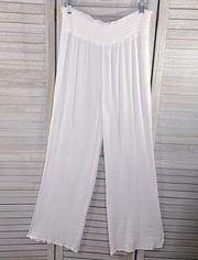 KONA SOL Pull On Beach/Coverup Pants Gauzy Crinkle Flared Hem White-Large