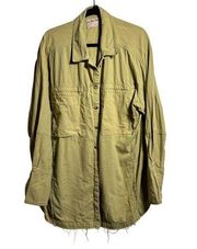 We the Free People Chartrusse Green Button Up Pockets Raw Edges Womens XL Cotton