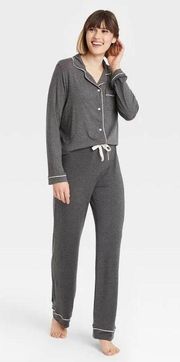 Women's Soft Long Sleeve Notch Collar Top and Pants Pajama Set Dark Heather Gray Medium