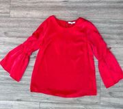 Ro & De By Anthropologie Women's Red Bell Sleeve Keyhole Blouse Size Small