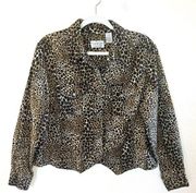 Vintage Liz Claiborne y2k Button Down Leopard Print Denim Jean Jacket/shacket 1x