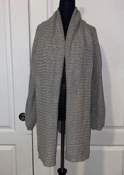 NORDSTROM HINGE SEATTLE GREY BALLON SLEEVE RIBBED KNIT CARDIGAN