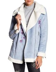 Blue Embroidered Suede Jacket NWT