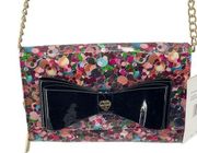Betsey Johnson Womens Clutch Sling Bag Multicolor Gold Chain Bowknot Adjustable