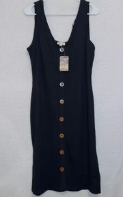 NWT  Black Button Front Ribbed Knit Sleeveless Midi Dress