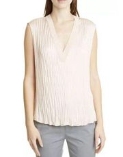 NWT VINCE Crushed Sleeveless Double V-neck Blouse Top XL French Rose Japan Satin