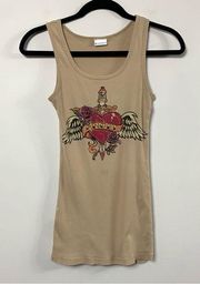 Vintage Y2K No boundaries Tan Ribbed Angel Graphic Tank