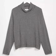 LOU & GREY Ann Taylor Loft Houndstooth Mock Neck Top Sweater Black/Brown Medium