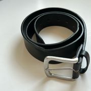 Black faux leather belt w/ silver buckle