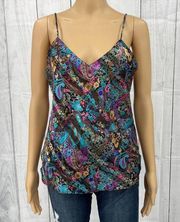 Y2K Frederick's of Hollywood SMALL Purple Paisley Satin Top Sheer Strappy