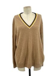 J. Crew Oversized Cashmere V-neck Sweater Heather Camel Muslin Mustard Large