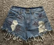 Distressed Star Jean Shorts Size Small