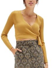 Brown Gold Ribbed Wrap Top