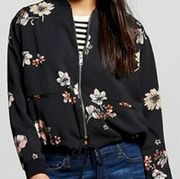 Who What Wear Black Floral Bomber Jacket Size Large