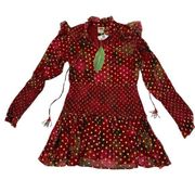 Farm Rio Womens Banana Flower Smocked Dress Polka Dot Long Sleeve Red Size L NEW