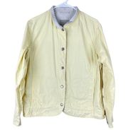 VTG Columbia Denim Jean Jacket Womens Size L Yellow Button‎ Up Pockets Outdoors