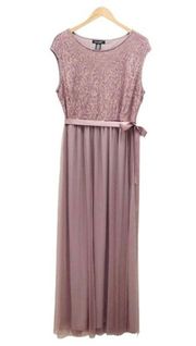 NWT Candalite Formal Gown Mauve Tulle Skirt Lace Sequin Bodice Maxi Size XL NEW