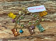 Betsey Johnson Gold Tone Multicolor Gummy Bear Charms Toggle Tennis Bracelet